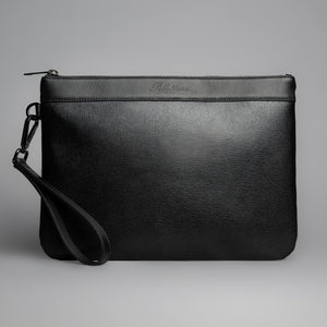 Tasche für Männer aus schwarzem Leder mit praktischer Handschlaufe, hochwertige Pouch handgenäht.